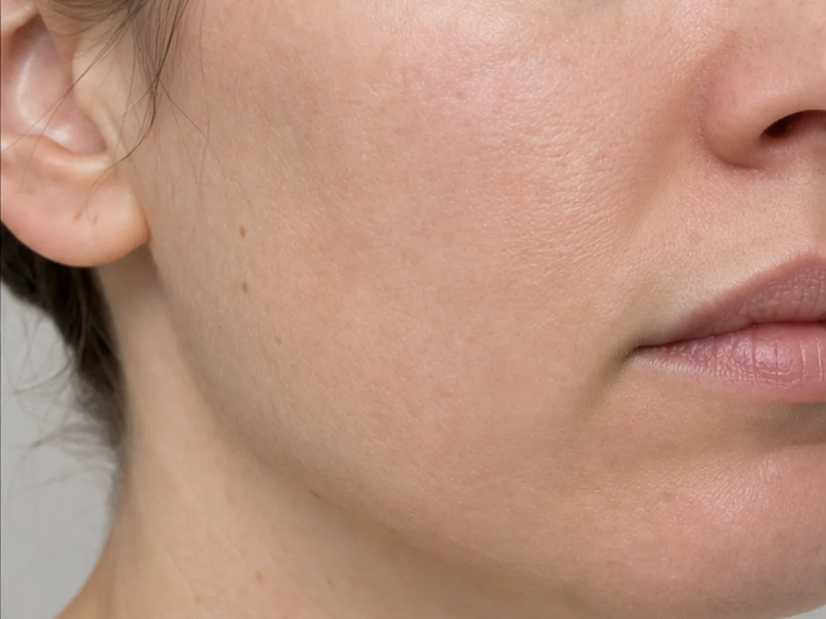 More hydrated-looking cheek after four weeks